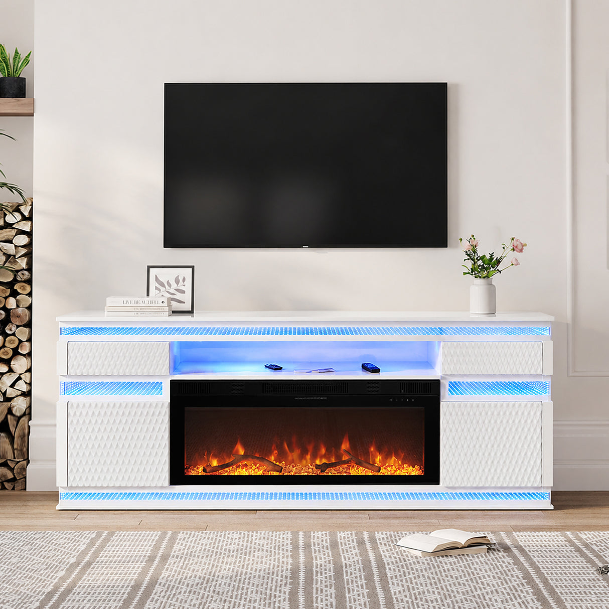 Burning Oak White Fire Place