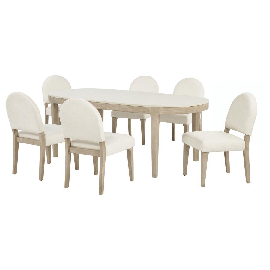 Lucaire Honed Cream 7-piece 84-inch Dining Room Set with Curved Chairs