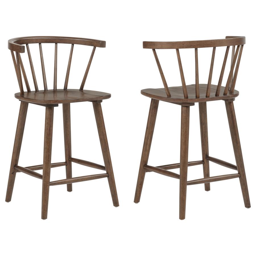 Jeffries Walnut 2-Piece Curved Spindle-Back Counter Chair Set by Coaster at Eve Furniture