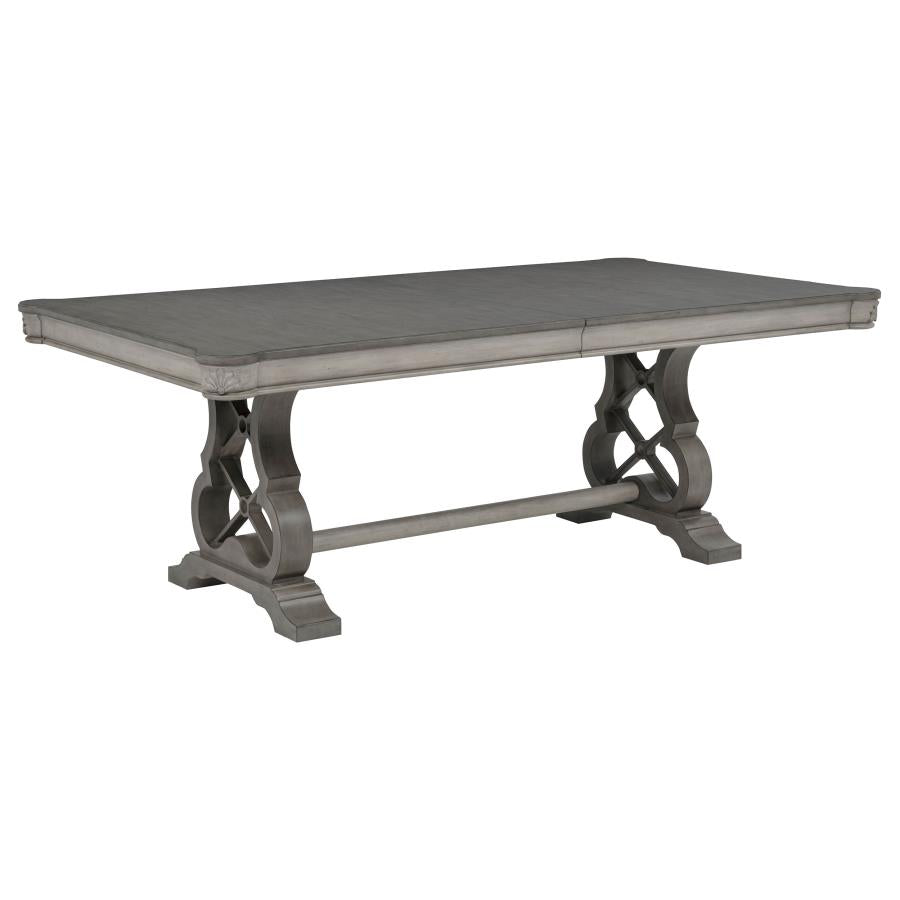 Cresswell Weathered Taupe 104-inch Double Pedestal Extension Dining Table