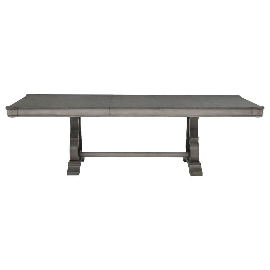 Cresswell Weathered Taupe 104-inch Double Pedestal Extension Dining Table