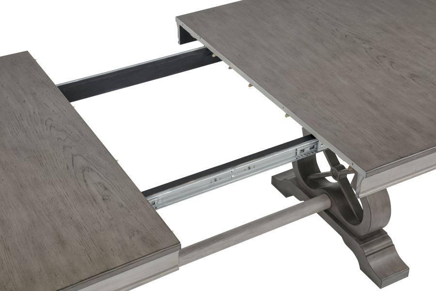 Cresswell Weathered Taupe 104-inch Double Pedestal Extension Dining Table