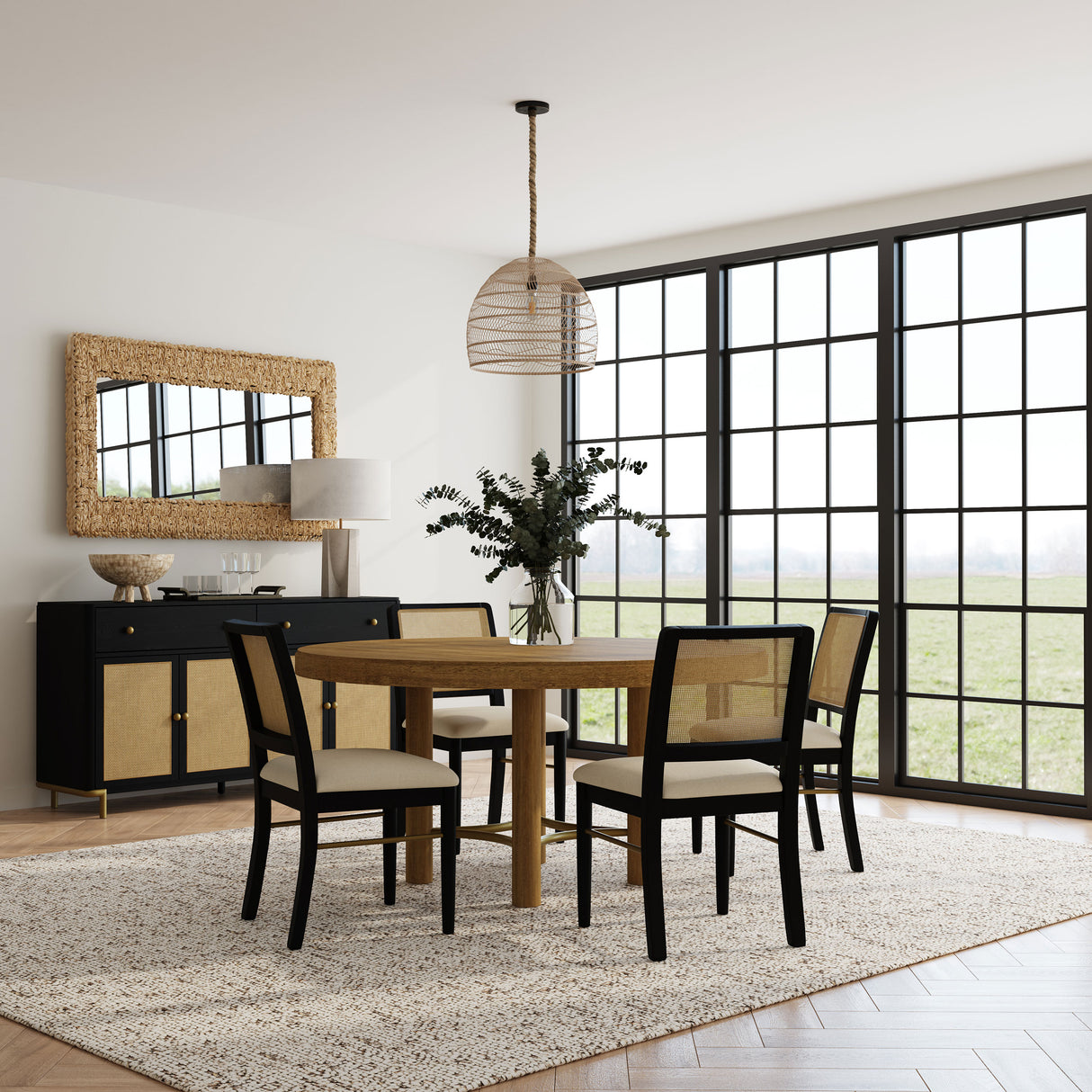 Arini Sand Wash and Black 5-Piece Round Dining Room Set