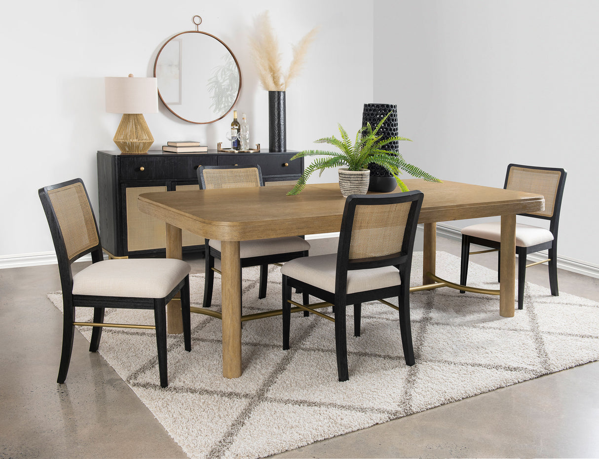 Arini Sand Wash and Black 5-Piece Extension Leaf Dining Room Set