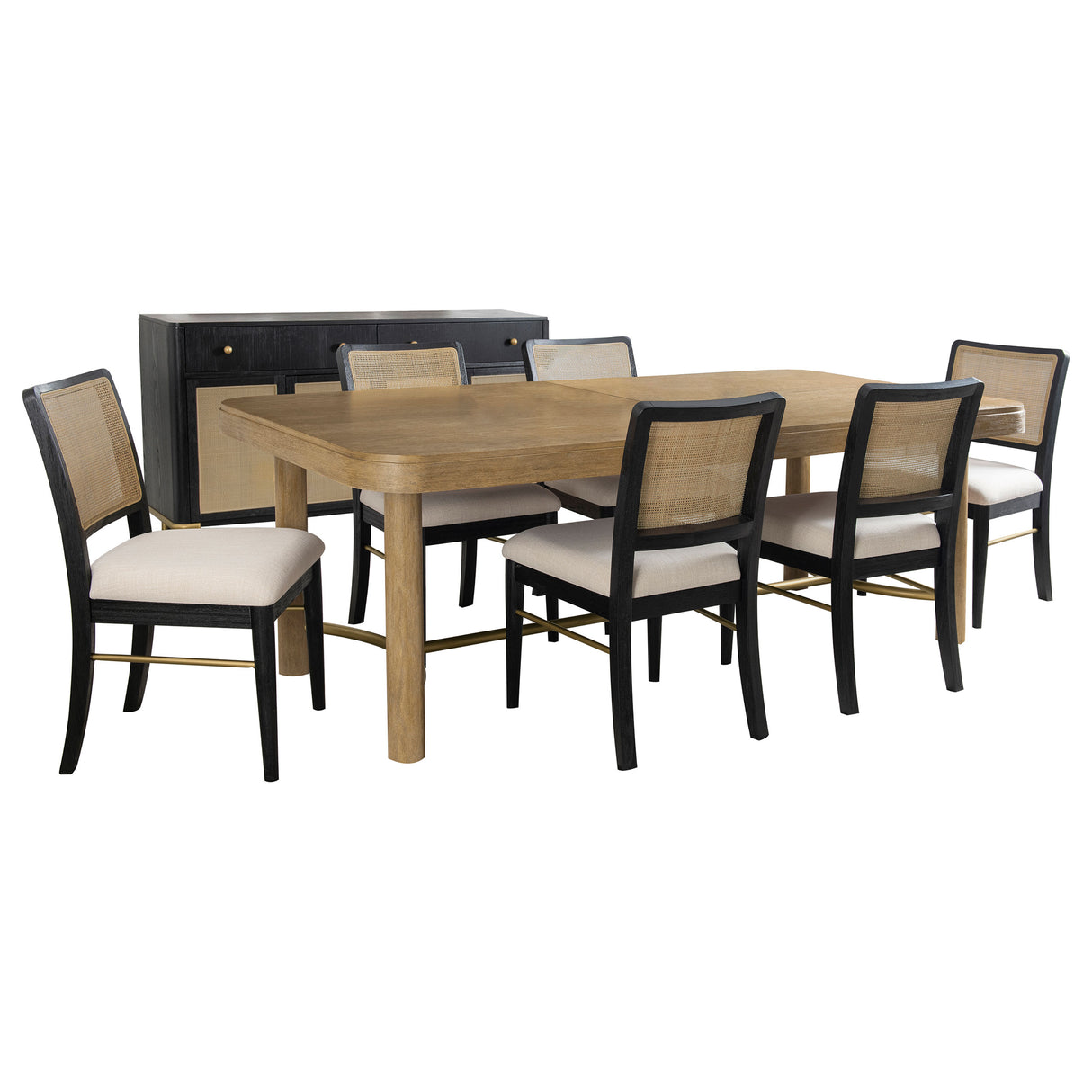 Arini Sand Wash and Black 7-Piece Extension Leaf Dining Room Set