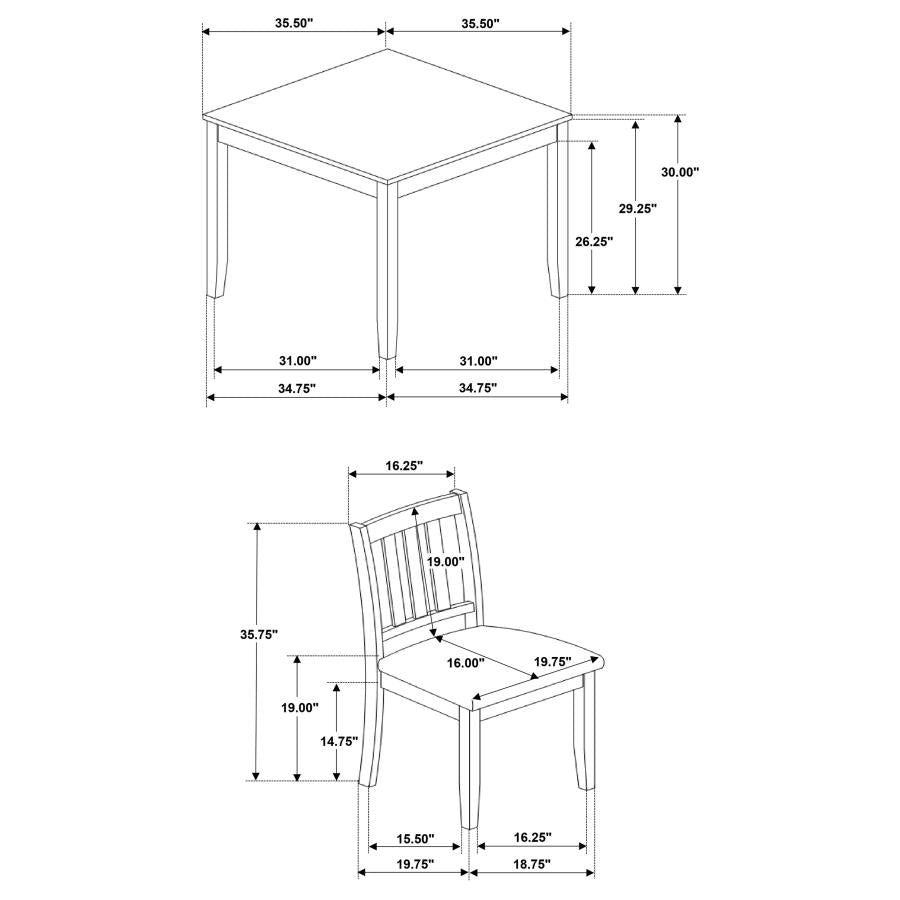 Juego de comedor Parkwood de 5 piezas gris carbón/negro con mesa cuadrada y sillas laterales de respaldo de listones