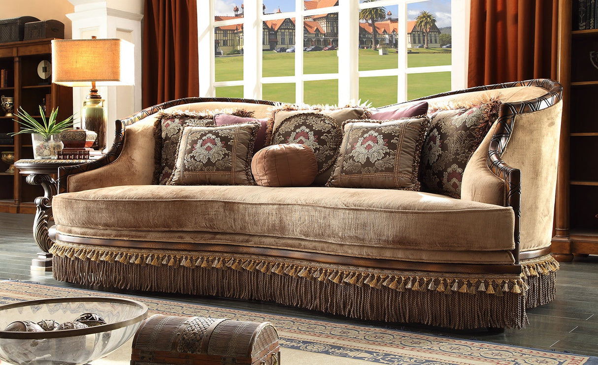 Homey Design HD-1631 Dark Red Mahogany/Antique Gold Details Sofa