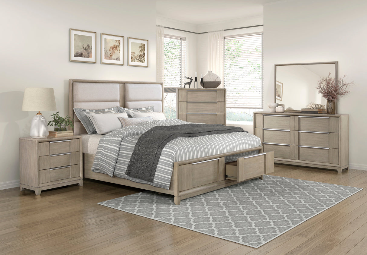 McKewen Light Gray Upholstered Storage Platform Bedroom Set by Homelegance at Eve Furniture