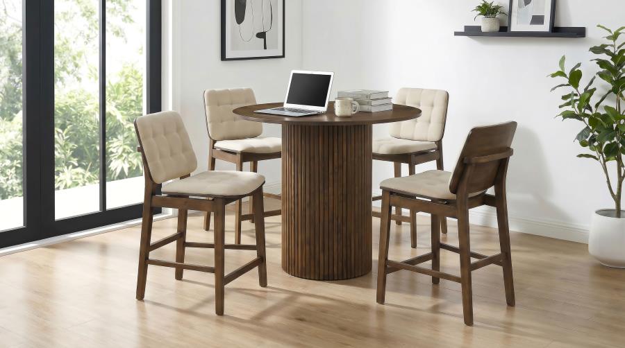 Hamlyn Cream/Walnut 5-piece Round Wood Counter Height Dining Set by Coaster at Eve Furniture