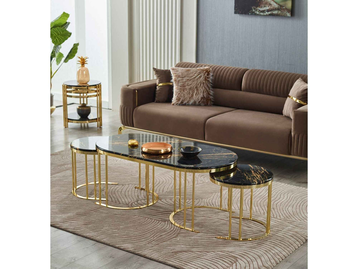 2 In 1 Coffee Table Gold Legs - Black Top by Furnia at Eve Furniture