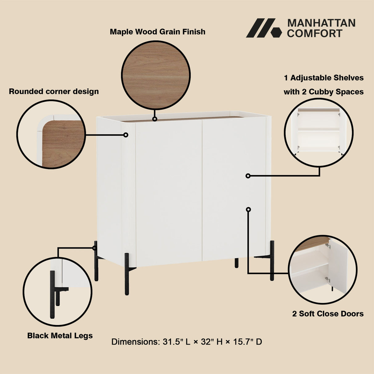 2-Piece Abbey Accent Cabinet and Bookcase in Maple and Off White by Manhattan Comfort at Eve Furniture