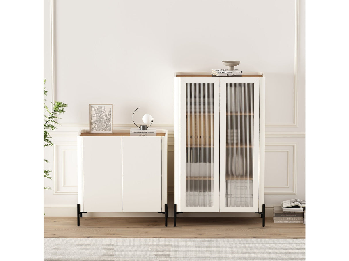 2-Piece Abbey Accent Cabinet and Bookcase in Maple and Off White by Manhattan Comfort at Eve Furniture