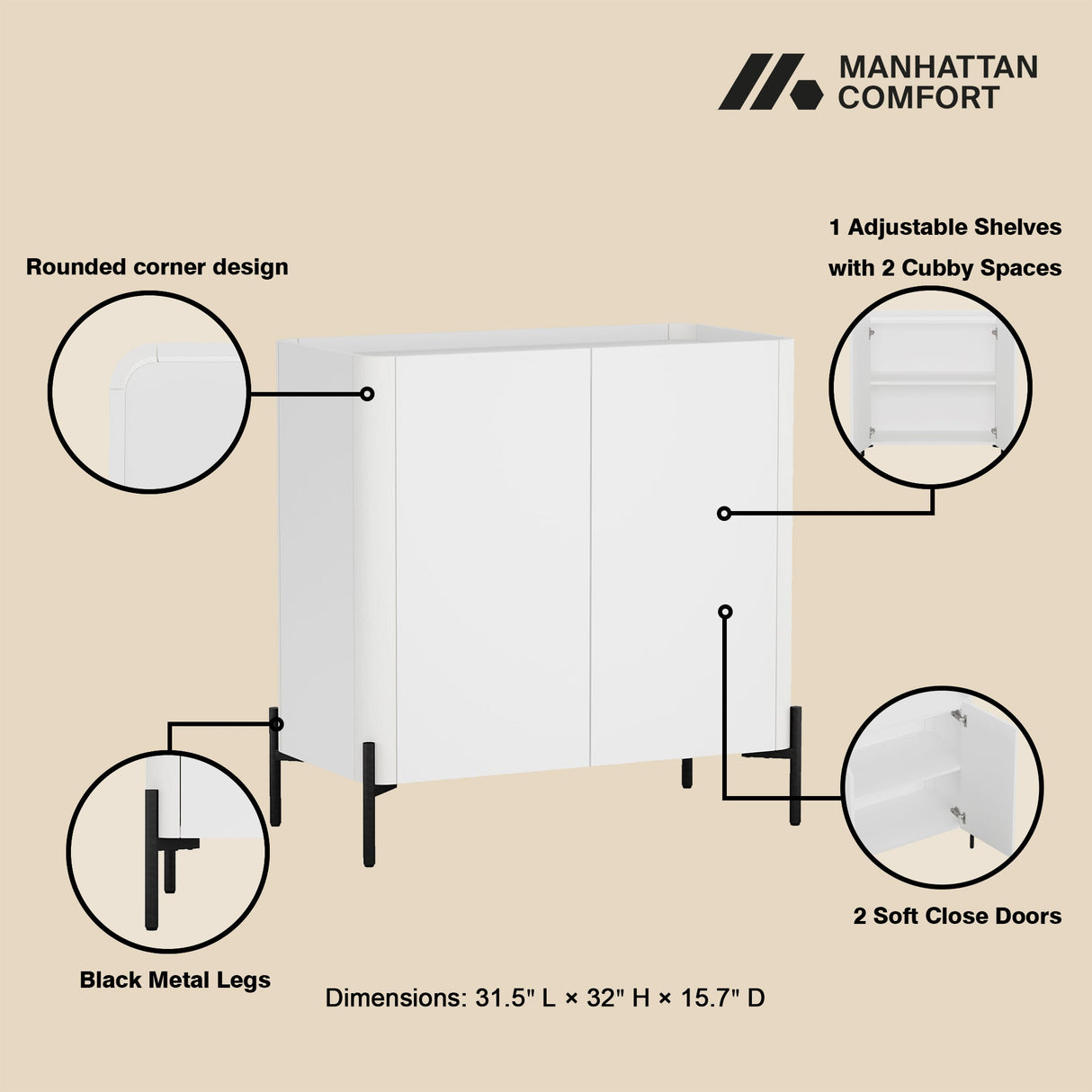 2-Piece Abbey Accent Cabinet and Bookcase in White by Manhattan Comfort at Eve Furniture