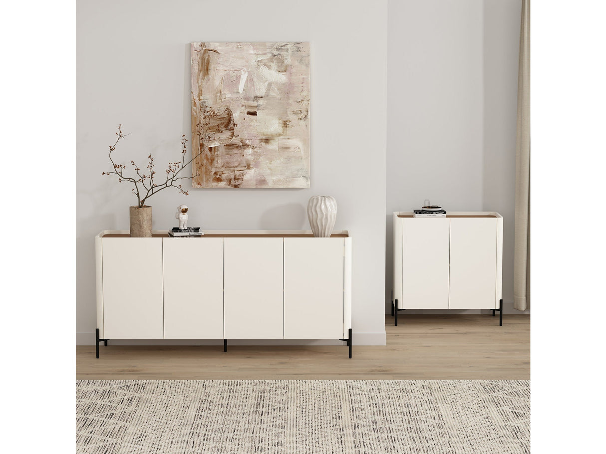 2-Piece Abbey Accent Cabinet and Sideboard in Maple and Off White by Manhattan Comfort at Eve Furniture
