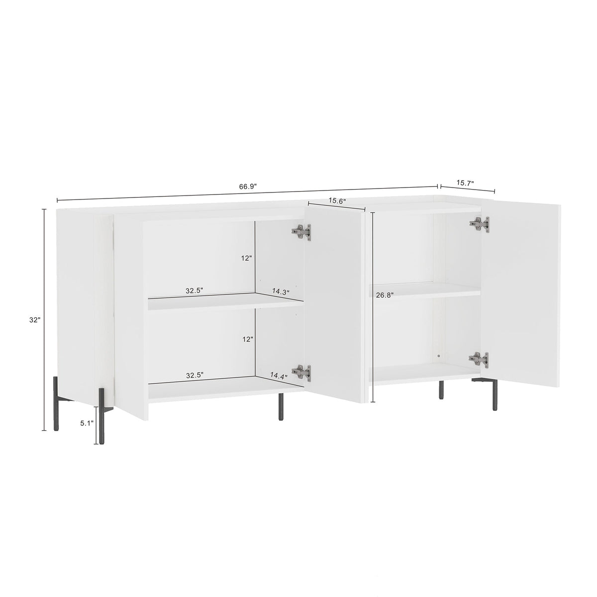 2-Piece Abbey Accent Cabinet and Sideboard in White by Manhattan Comfort at Eve Furniture