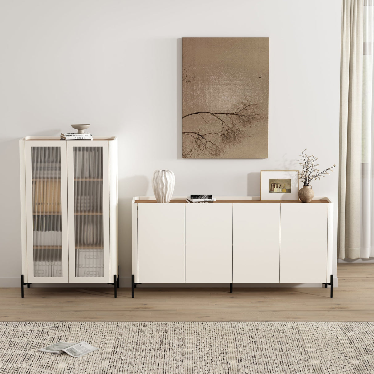 2-Piece Abbey Bookcase and Sideboard in Maple and Off White by Manhattan Comfort at Eve Furniture
