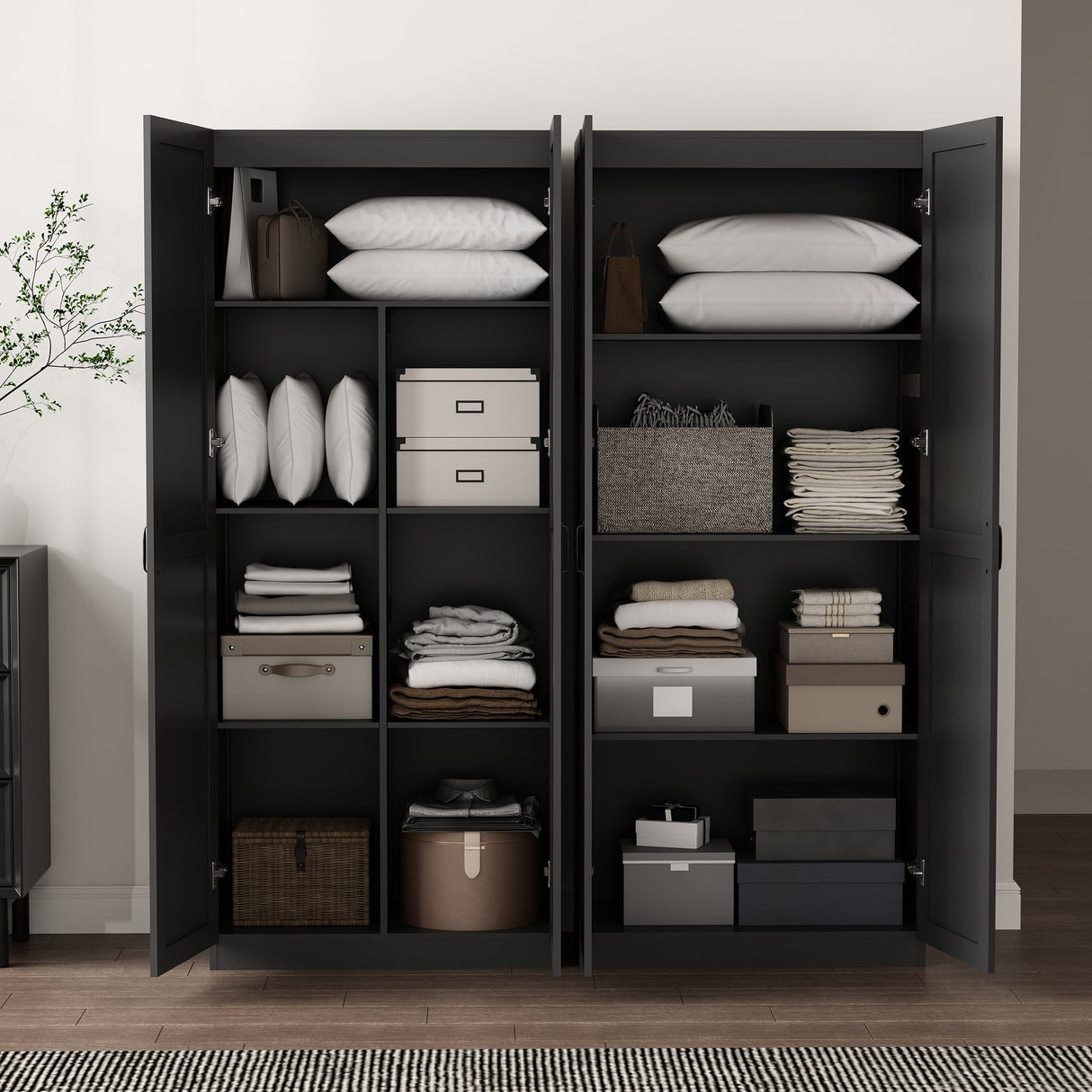 2-Piece Cornelia Storage Closet 1.0 and 2.0 in Black by Manhattan Comfort at Eve Furniture