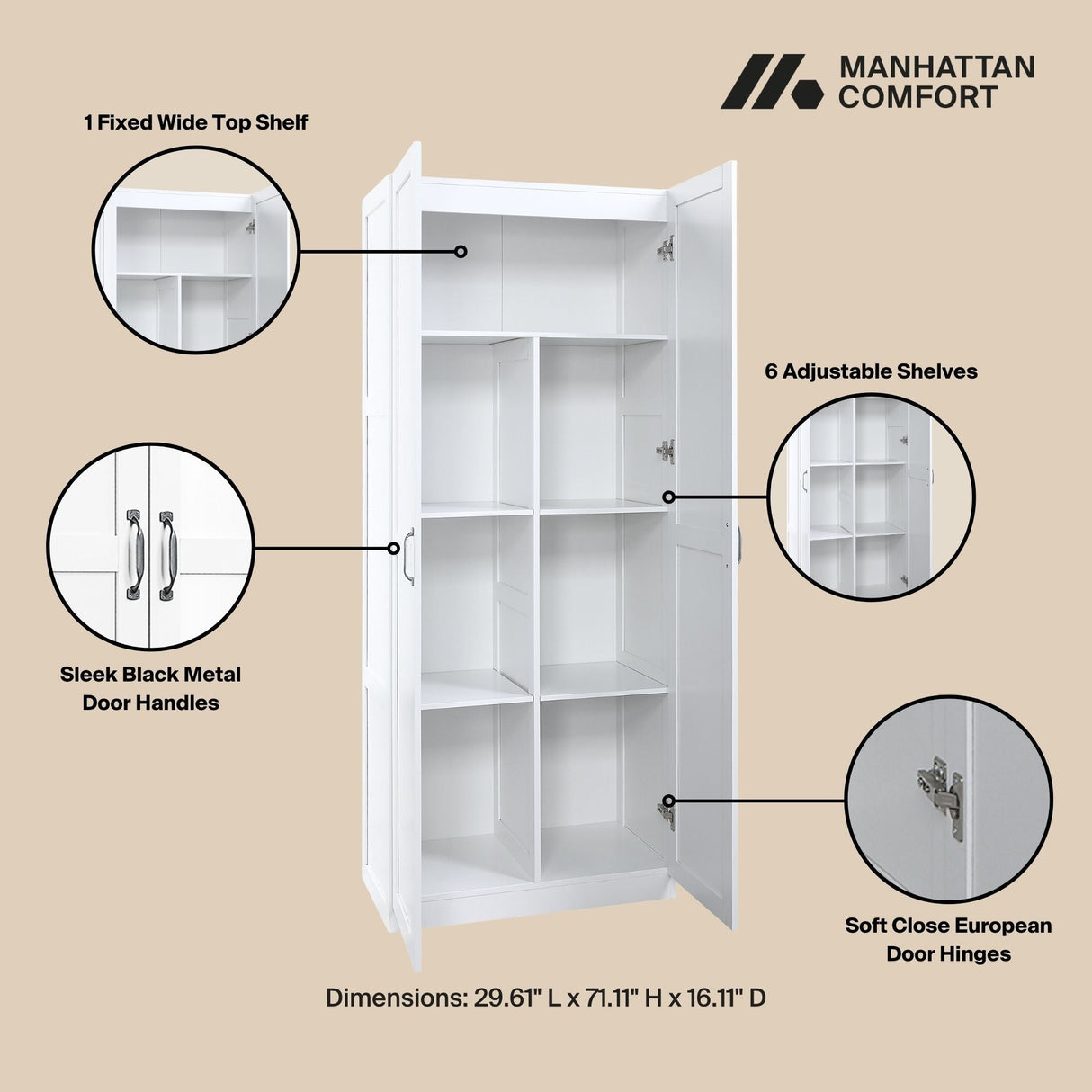 2-Piece Cornelia Storage Closet 1.0 and 2.0 in White by Manhattan Comfort at Eve Furniture
