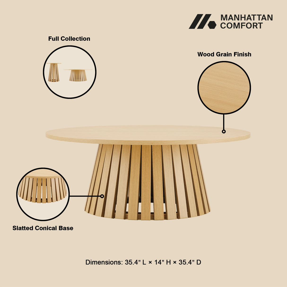 2-Piece Layla Coffee and End Table in Natural Oak by Manhattan Comfort at Eve Furniture