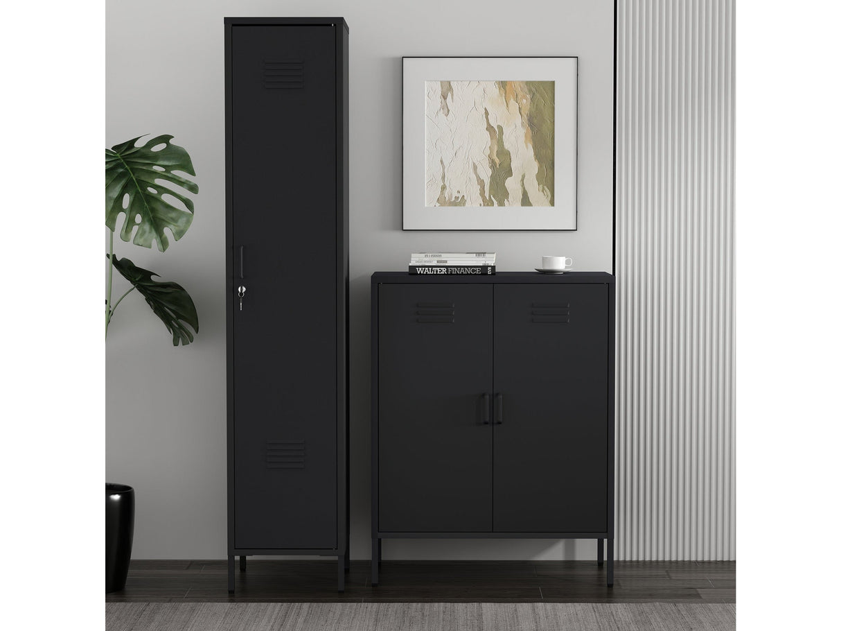 2-Piece Naomi Accent Cabinet and Storage Cabinet in Black by Manhattan Comfort at Eve Furniture