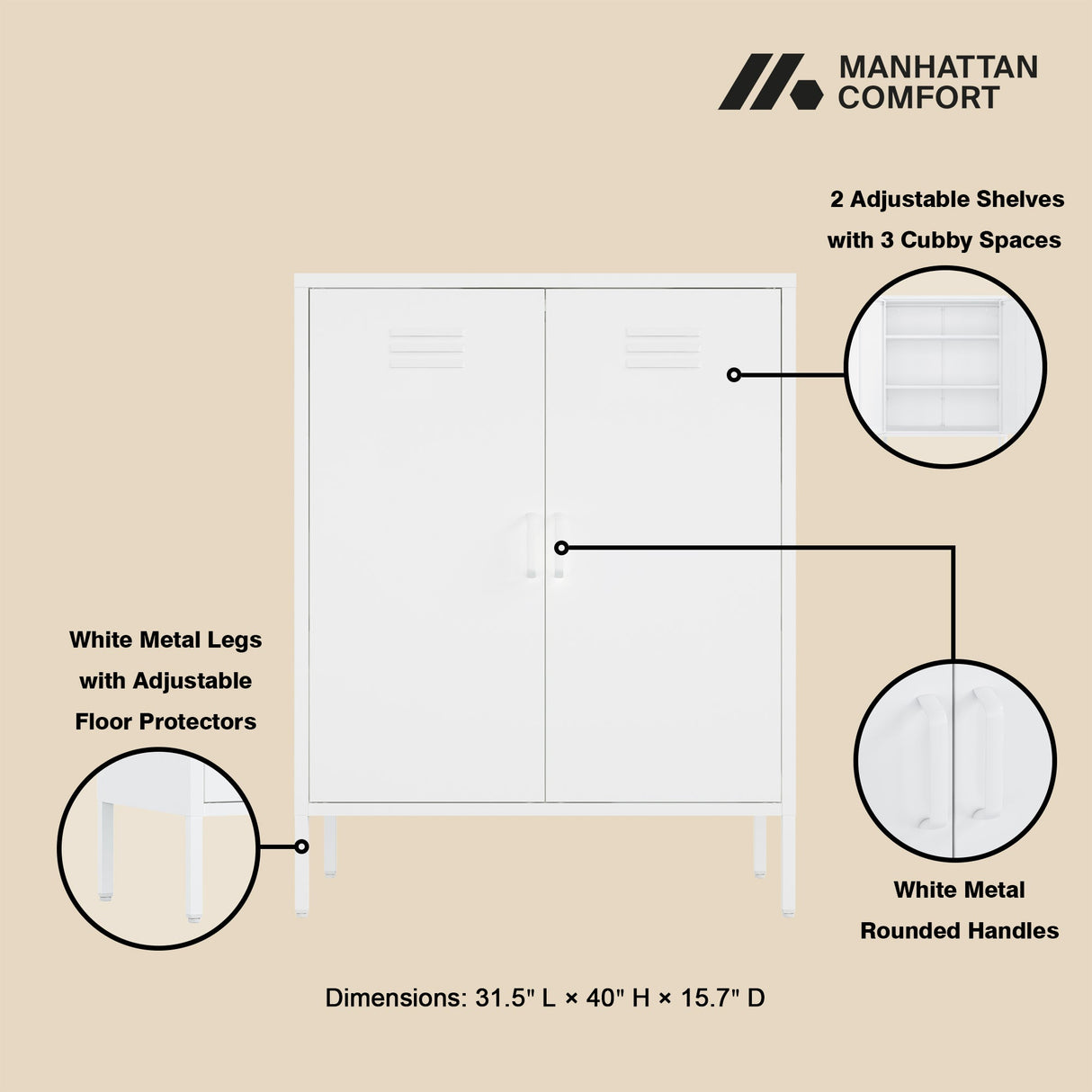 2-Piece Naomi Accent Cabinet and Storage Cabinet in White by Manhattan Comfort at Eve Furniture