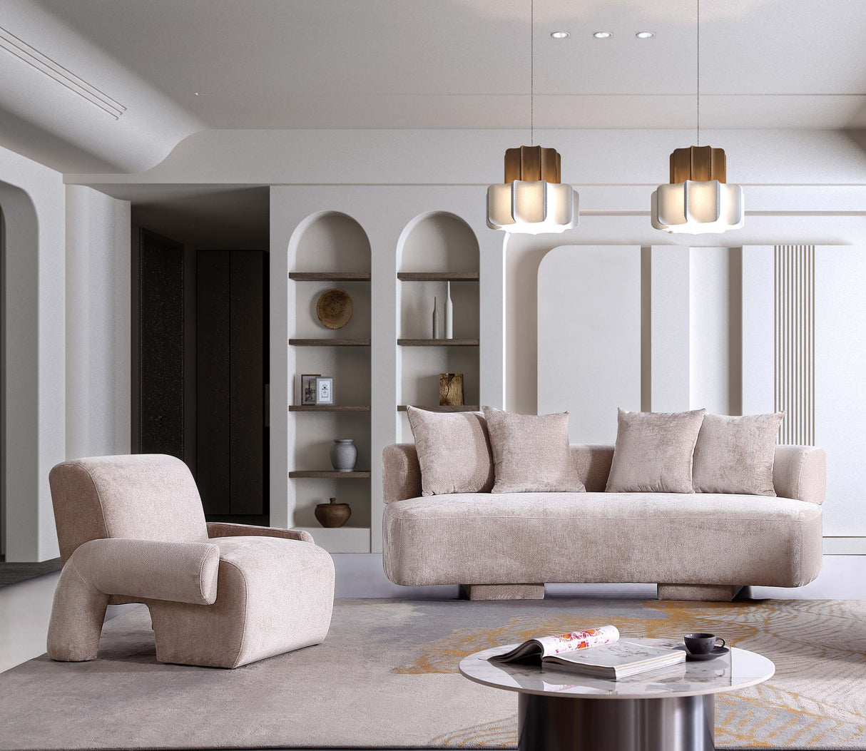 2-Piece Verandah 90.6" Sofa and Accent Chair in Beige by Manhattan Comfort at Eve Furniture