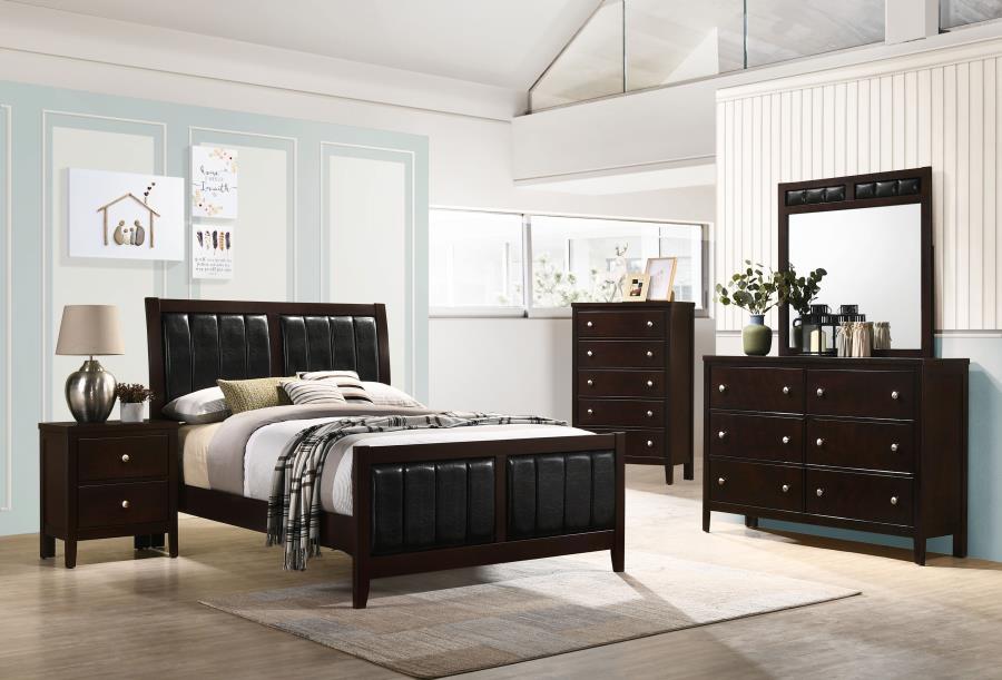 Carlton Cappuccino/Black 5-Piece Full Upholstered Bedroom Set by Coaster at Eve Furniture