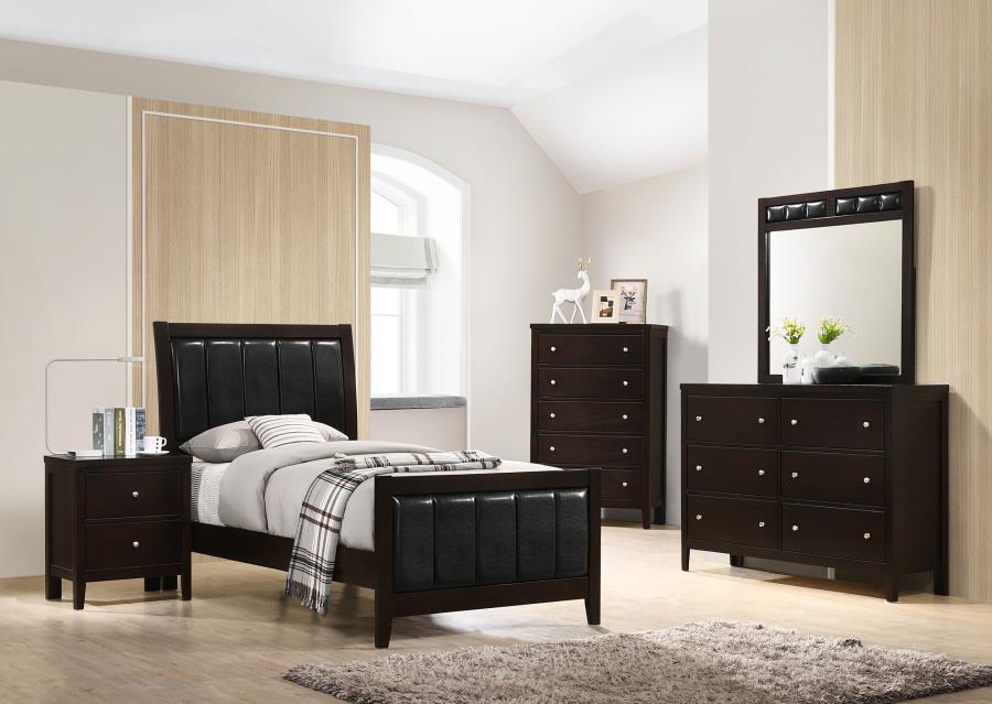 Carlton Cappuccino/Black 5-Piece Twin Upholstered Bedroom Set