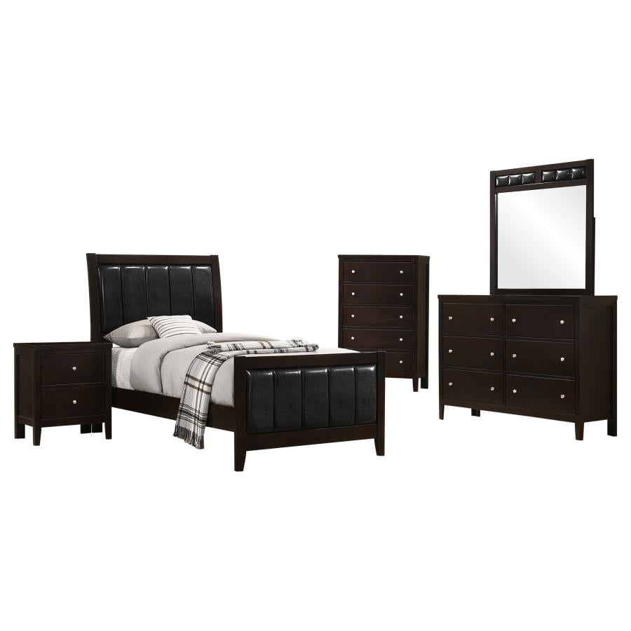 Carlton Cappuccino/Black 5-Piece Twin Upholstered Bedroom Set