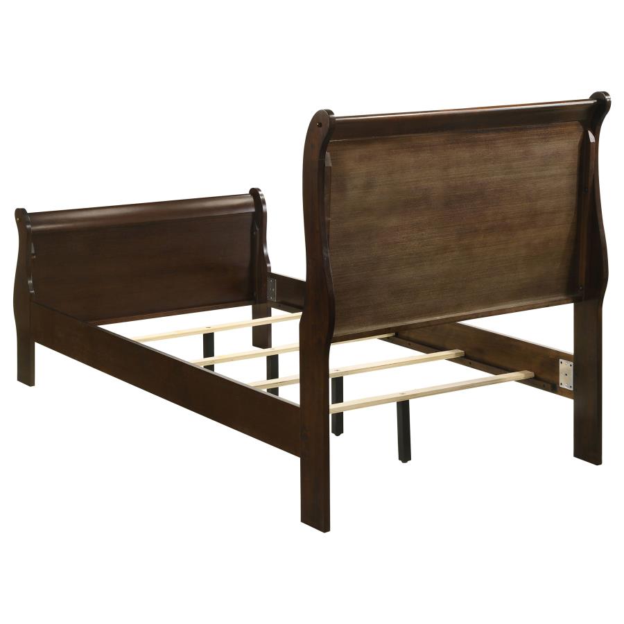 Louis Philippe Cappuccino 4-Piece Twin Panel Bedroom Set with High Headboard