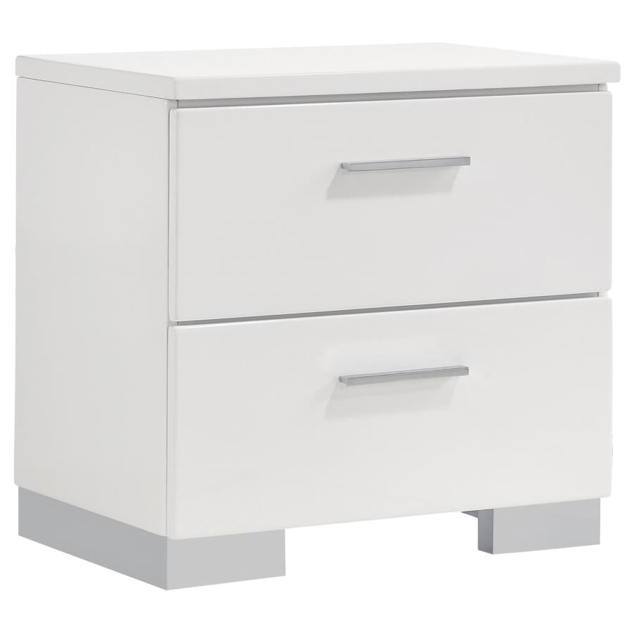 Juego de dormitorio Felicity de 5 piezas tamaño queen color blanco brillante con cabecero LED y espejo