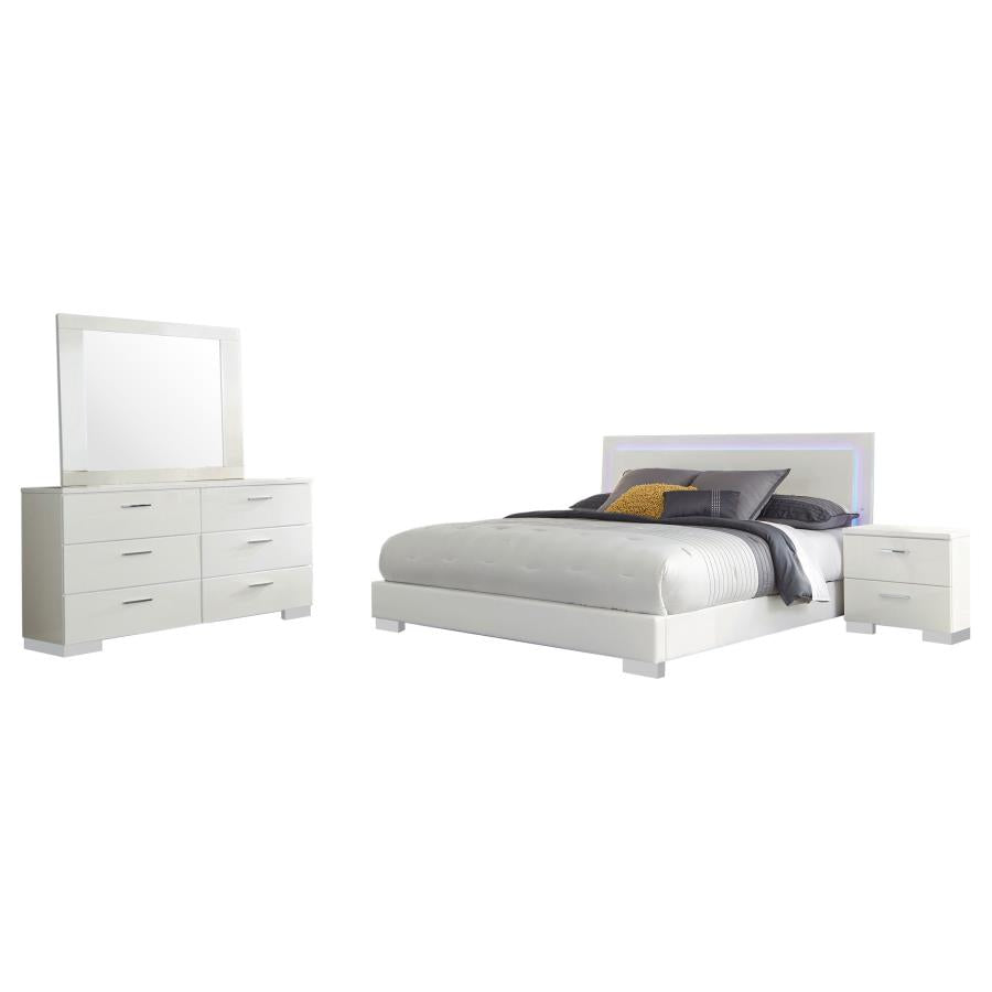 Felicity Glossy White 4-Piece Eastern King Bedroom Set with LED Light Headboard by Coaster at Eve Furniture