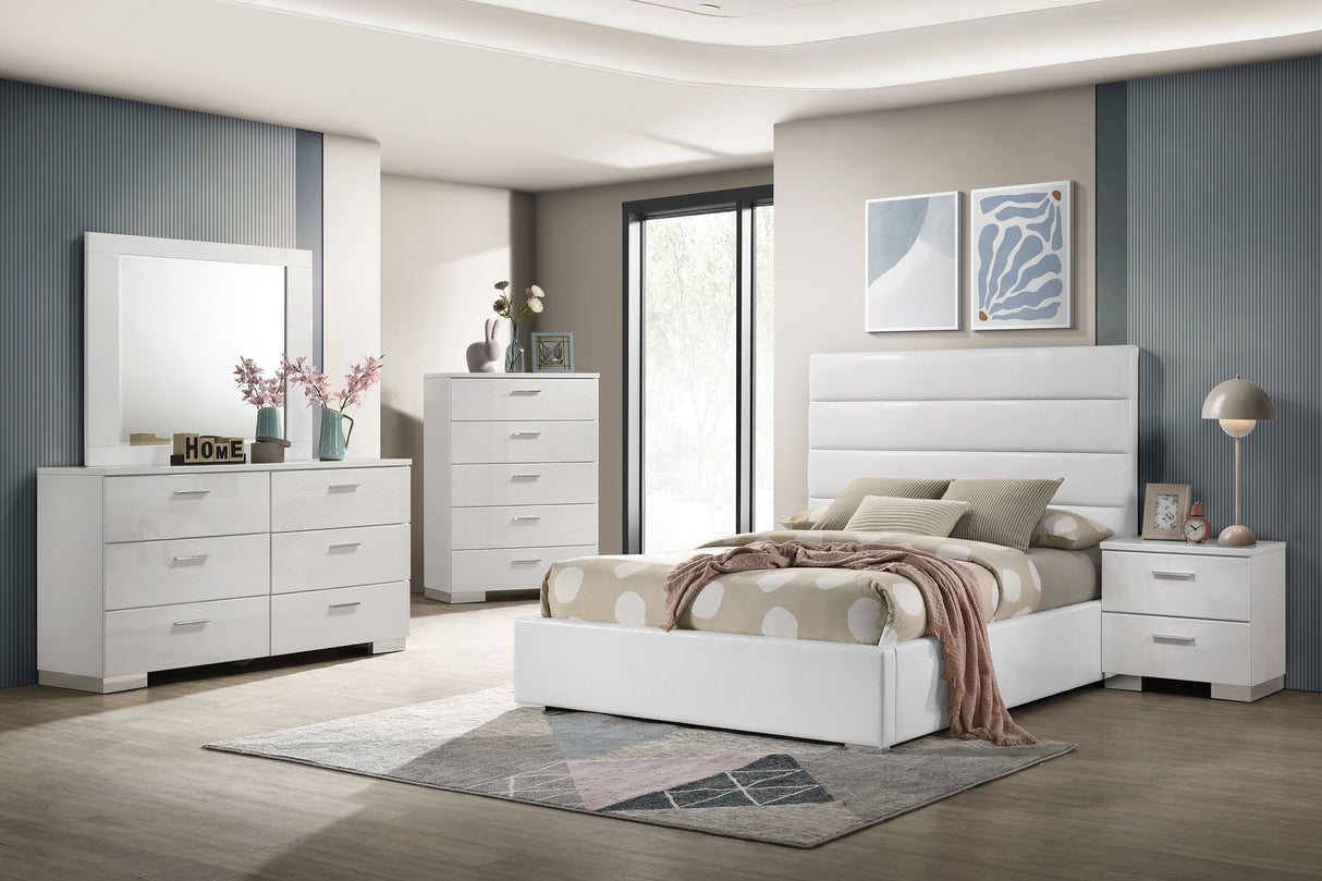Felicity White High Gloss 5-Piece Full Bedroom Set
