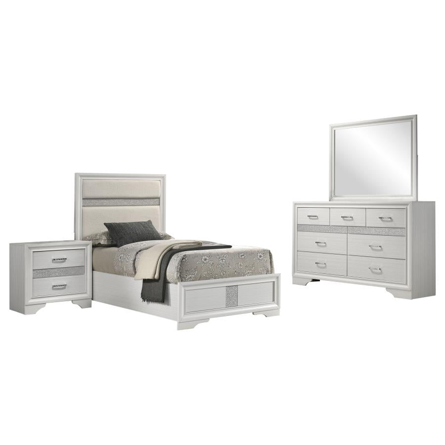 Juego de dormitorio Miranda White de 4 piezas (tamaño Twin)