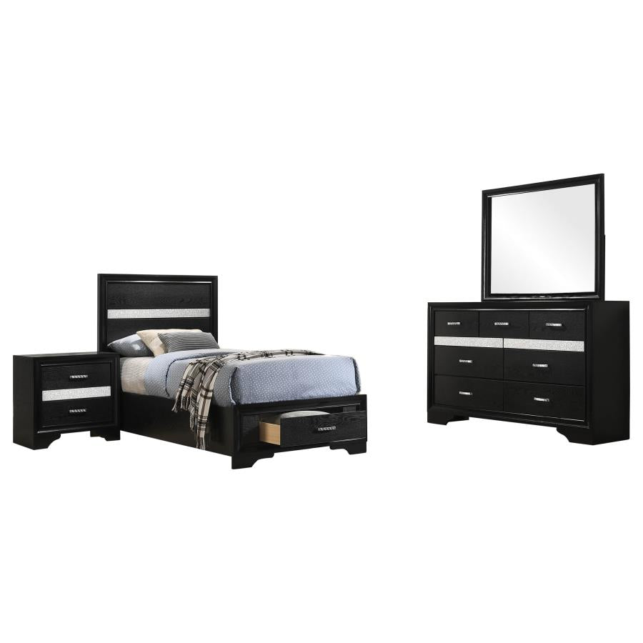Miranda Black 4-Piece Twin Storage Bedroom Set