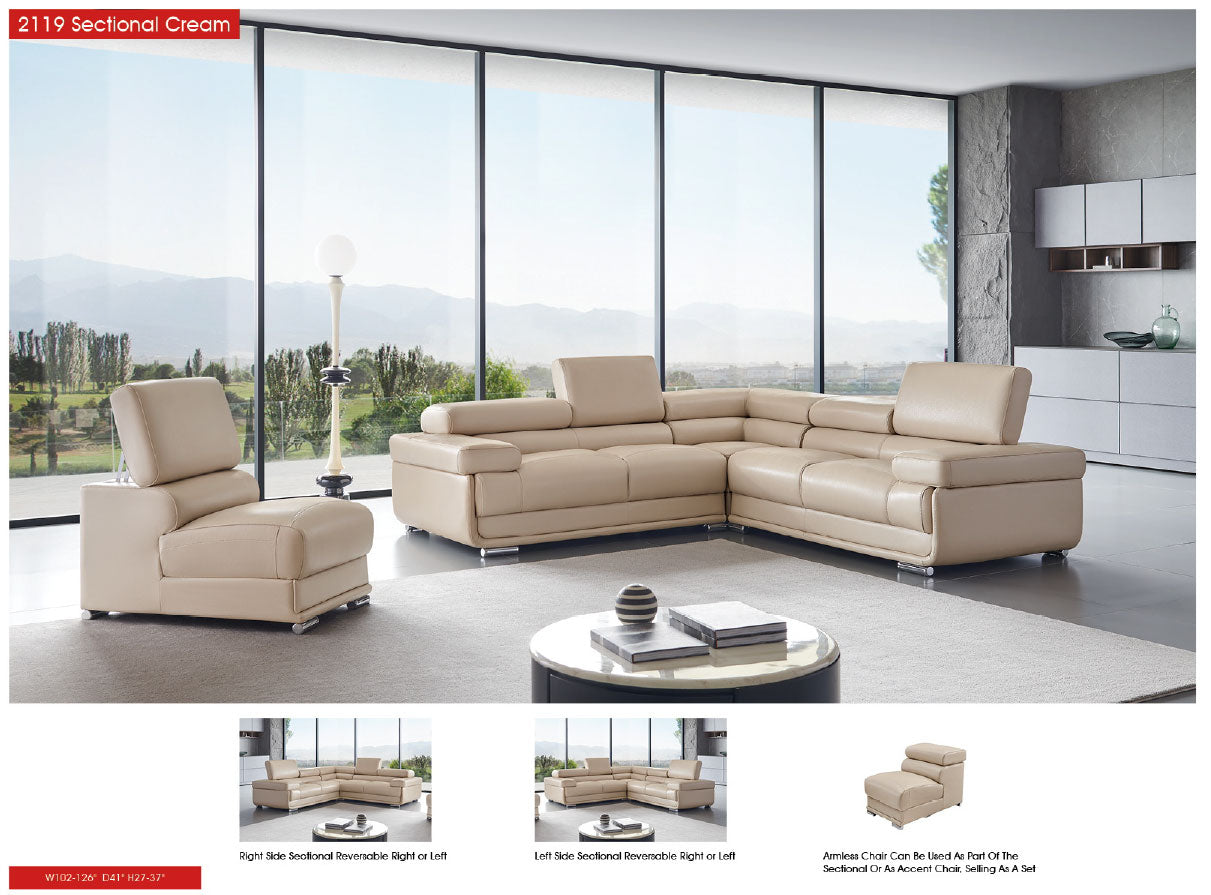 2119 Sectional with Extra Chair - Beige by ESF Furniture at Eve Furniture