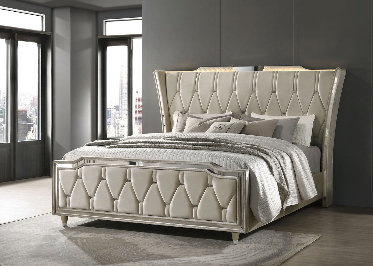 Lorient Ivory and Camel California King LED Upholstered Bed by Coaster at Eve Furniture