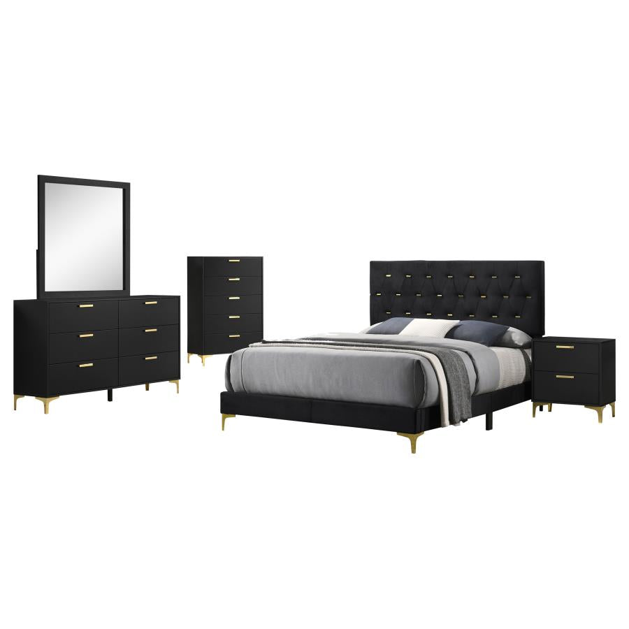 Kendall Black/Gold 5-Piece Tufted Panel Queen Bedroom Set by Coaster at Eve Furniture