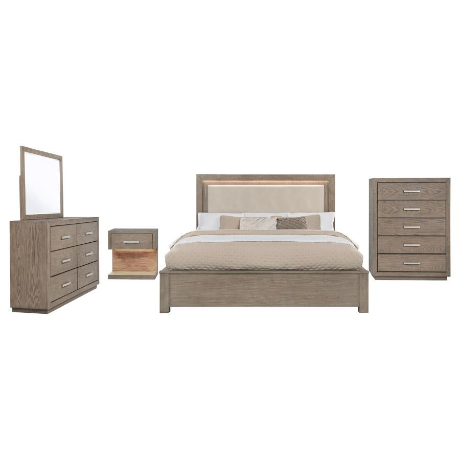 Juego de dormitorio de 5 piezas para cama King oriental Kenora Barley Brown