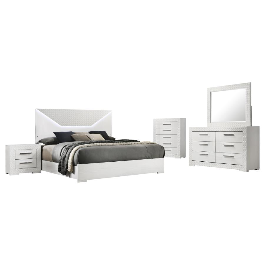 Ives White High Gloss 5-Piece Queen Bedroom Set by Coaster at Eve Furniture