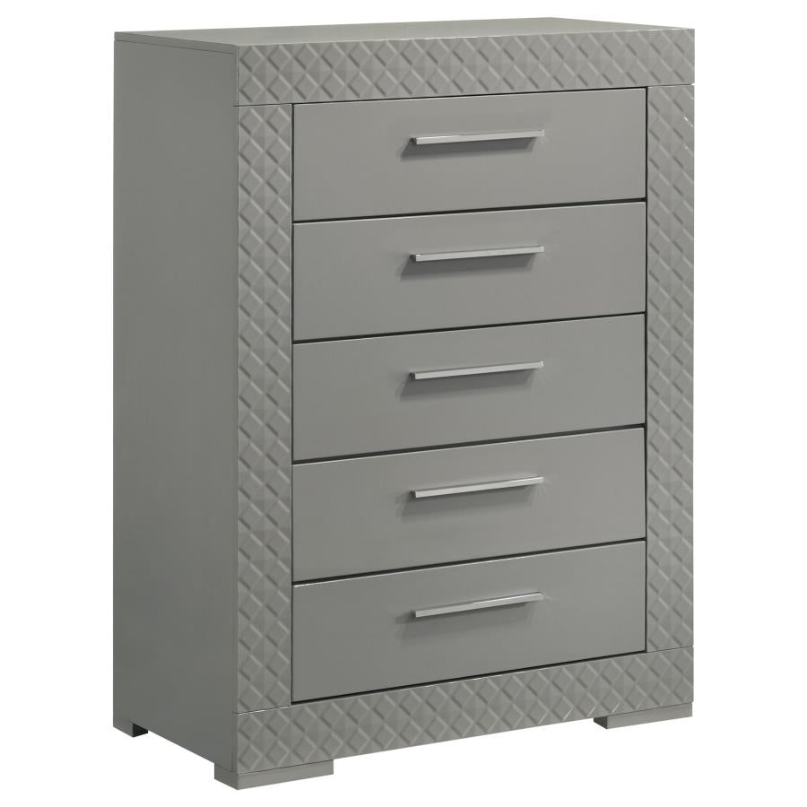 Ives Grey High Gloss 5-Piece Eastern King Bedroom Set by Coaster at Eve Furniture