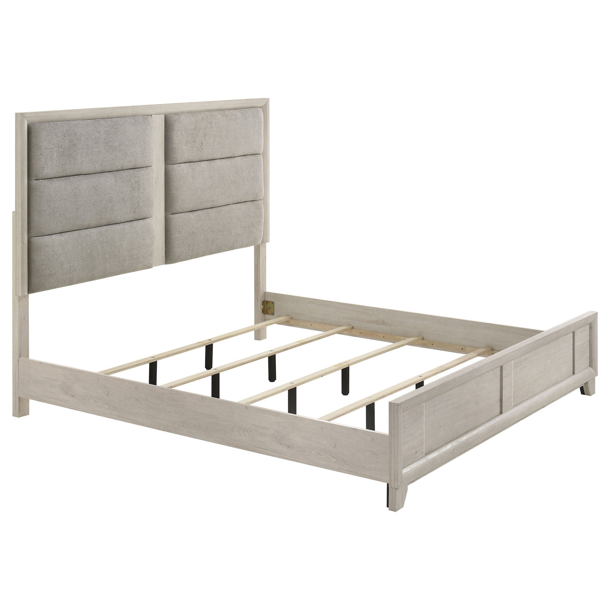 Farre Washed Grey Eastern King Upholstered Platform Panel Bed