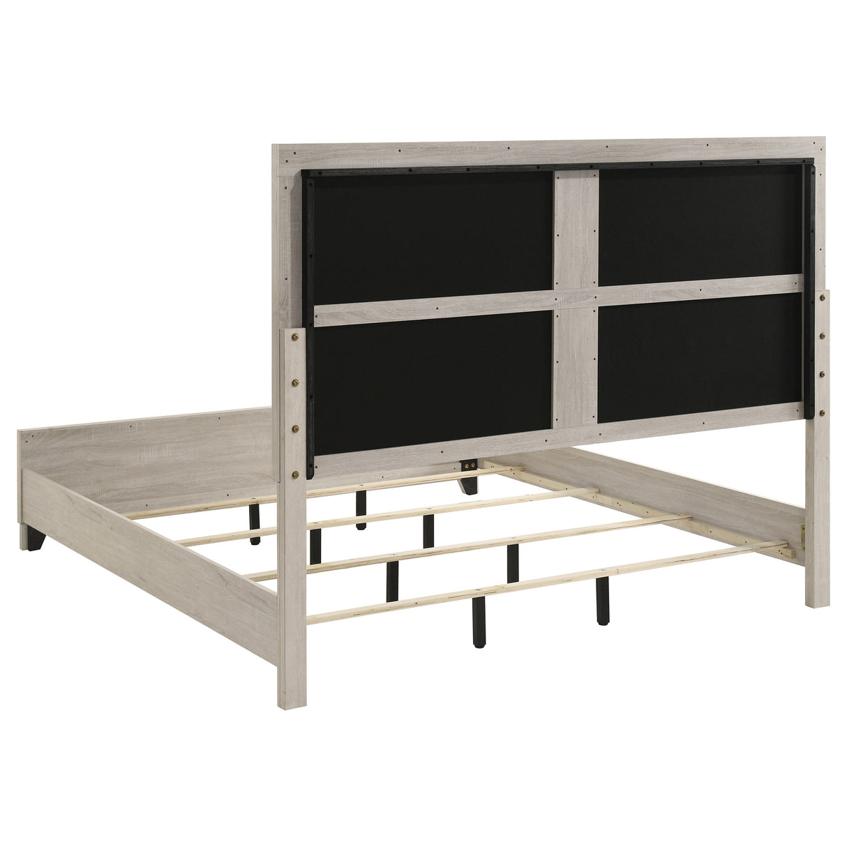 Farre Washed Grey Eastern King Upholstered Platform Panel Bed