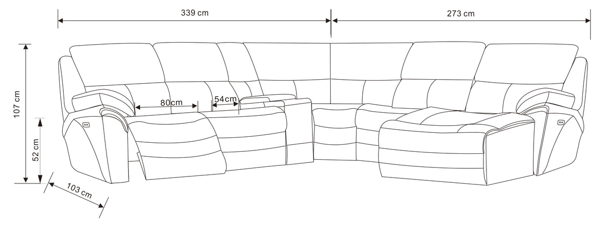 2711 Sectional with 3 Electric Recliners DARK GREY by ESF Furniture at Eve Furniture