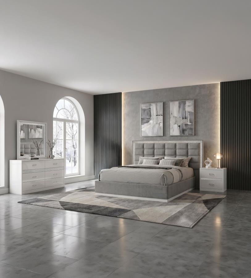 Viana Grey and White High Gloss 4-Piece Eastern King Platform Bedroom Set by Coaster at Eve Furniture