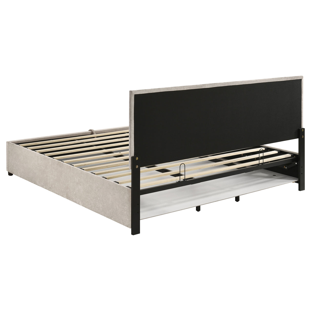 Reeves Beige Upholstered Eastern King Lift-Top Storage Platform Bed