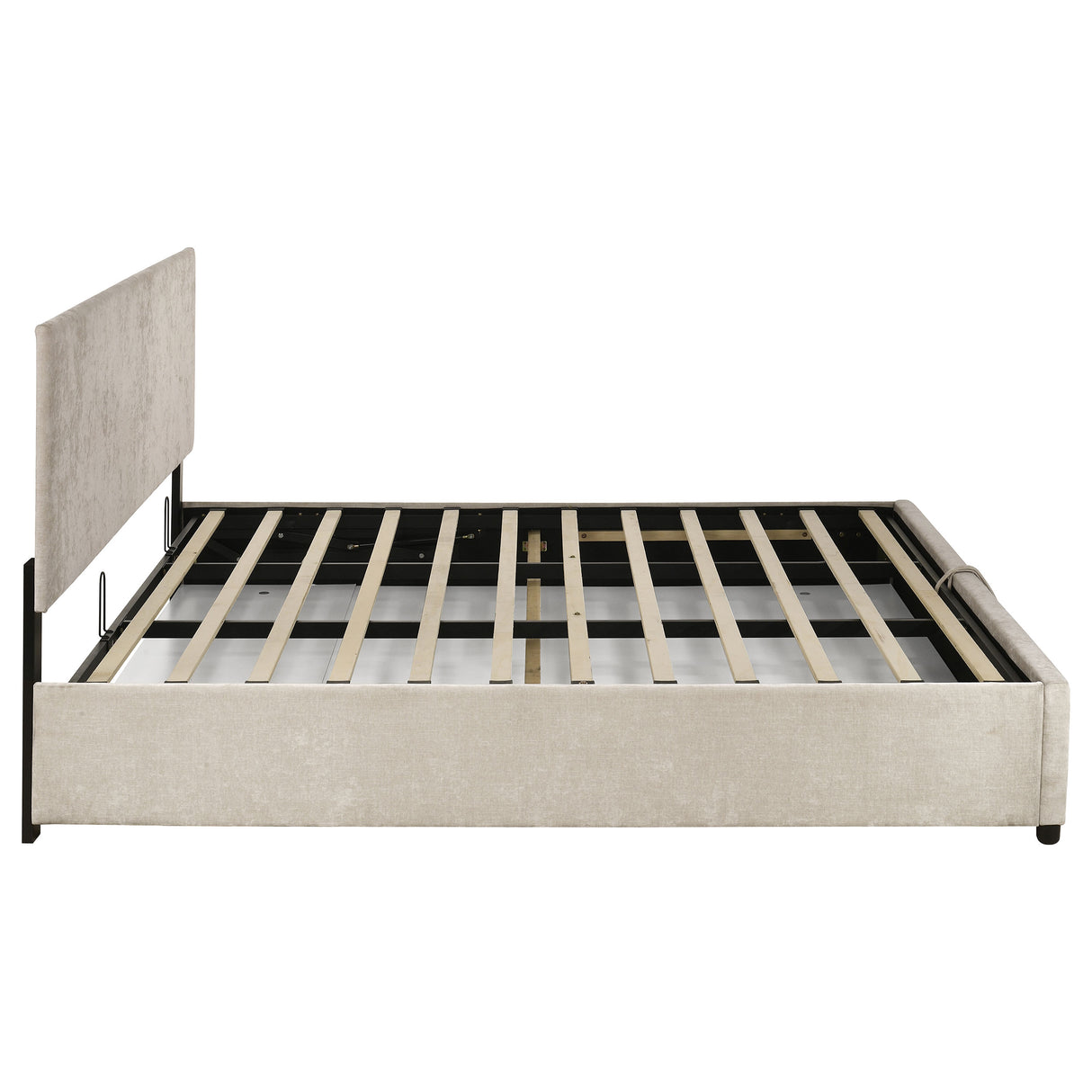 Reeves Beige Upholstered Eastern King Lift-Top Storage Platform Bed