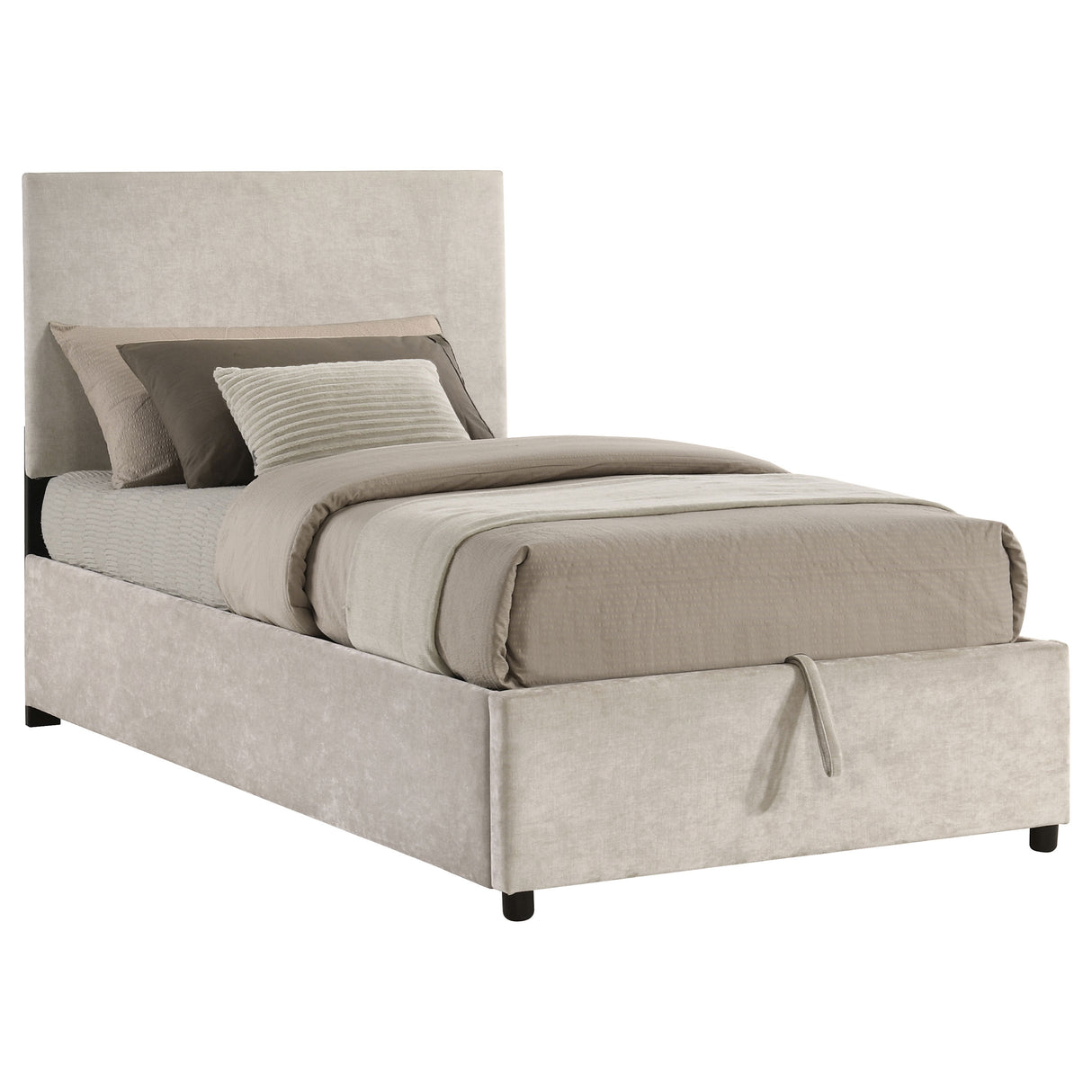 Reeves Beige Upholstered Twin Lift-Top Storage Platform Bed