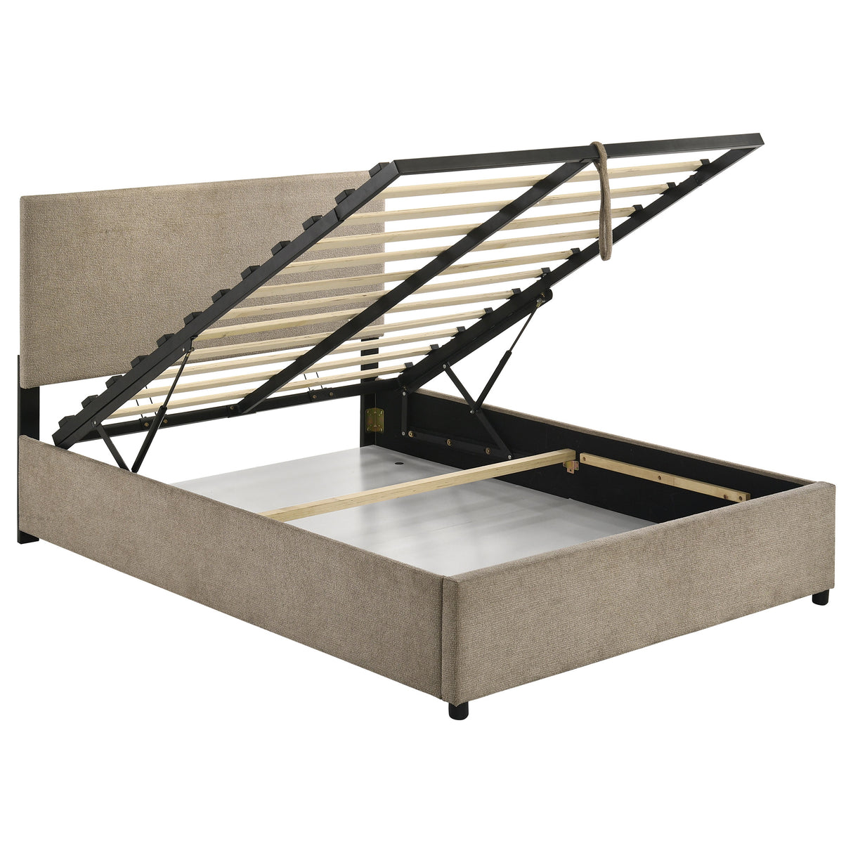 Reeves Tan Upholstered Full Lift-Top Storage Platform Bed