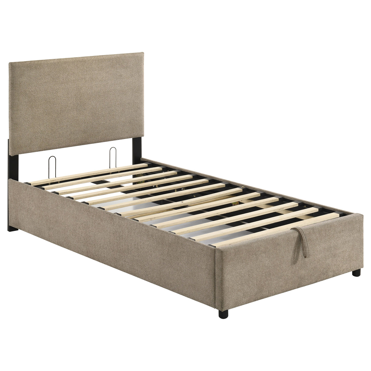 Reeves Tan Upholstered Twin Lift-Top Storage Platform Bed